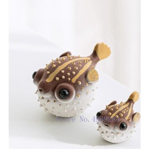 Simulation Animal Ceramics Handmade Pufferfish Fish Ceramic Desktop Ornaments Mini Lovely Handicraft Modern Home Decoration