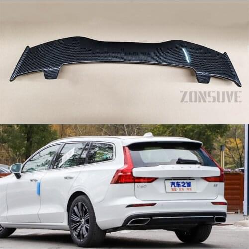 Use For Volvo V60 2019 2020 2021 Spoiler ABS Plastic Carbon Fiber Look Hatchback Roof Rear Wing Body Kit Accessories