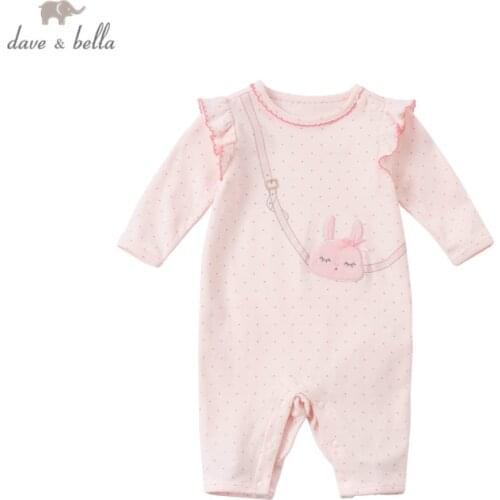 DBH15933 dave bella spring new born baby girls fashion bow cartoon jumpsuits infant toddler clothes children romper 1 piece