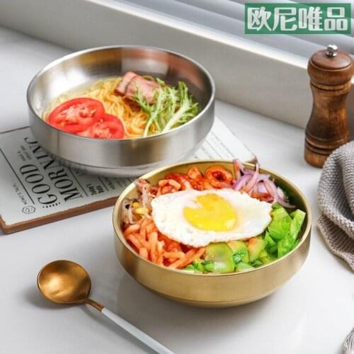 Korean Stainless Steel Double layer Cold Noodle Golden Rice Bowl Ramen Soup Bowls