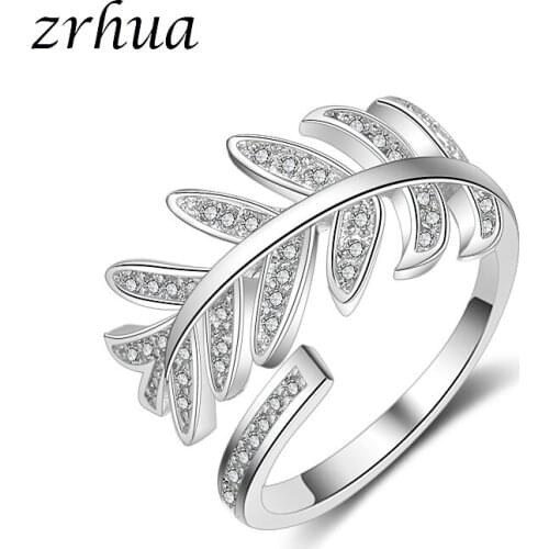 ZRHUA HOT SALE 925 Sterling Silver Sparkling Leave Stackable Ring Micro Pave CZ for Women Christmas Gift Jewelry Female Anillos