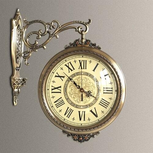 Metal Nordic Retro Wall Clock Double Sided Metal Watch American Gold 3d Large Clocks Wall Home Decor Living Room Luxury Reloj