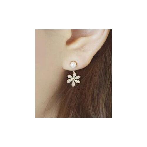 Fashion Wholesale New Jewelry Gold Color Rhinestone imitation pearl Flower Stud Earrings High Quality