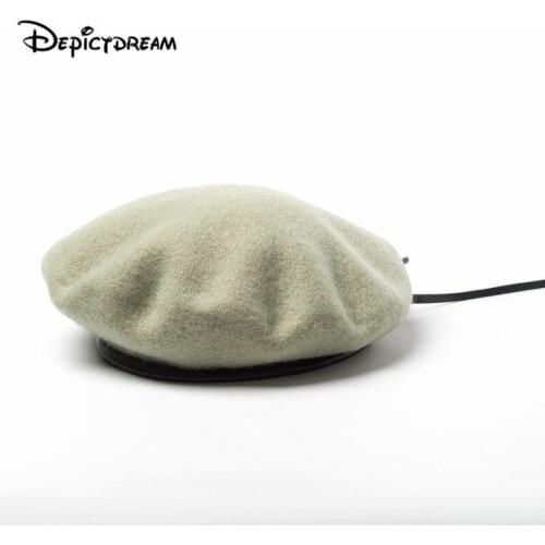 New style Autumn and winter Vintage Warm Wool PU Edge Women Beret French Artist Beanie Hat size 56-58cm