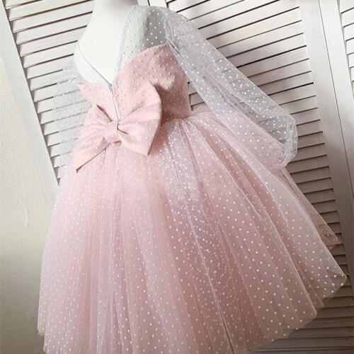 Clothes for Girls Wedding Party Dress Flower Girls Costume Long Sleeve Dots Ball Gown Kid Bridesmaid Dress Birthday Prom Dress
