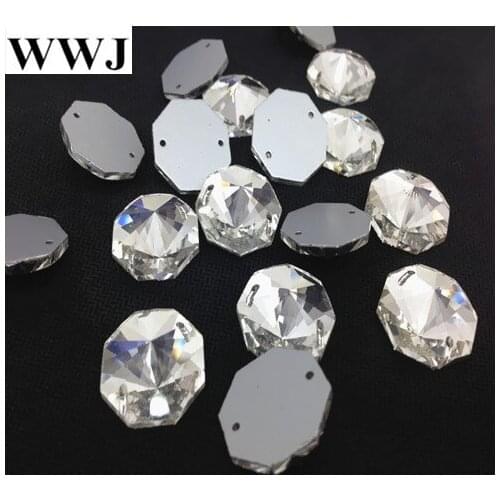 Wholesale Round Octagon Sew On Stone Crystal Clear Color Flatback 2holes 8,10,12,14,16,18mm Sewing Glass Crystal Beads Dress
