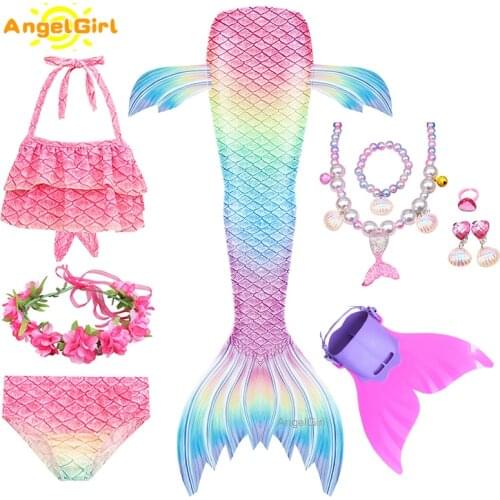 AngelGirl Girls Dress Mermaid Tail Swimming Mermaid Costume Cosplay Swimsuit Party Dress Bikini Swimwear Mermaid Gorgeous Kids