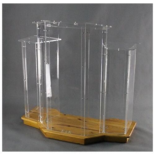 Fixture Displays Podium, Wood Base w/ Clear Ghost Acrylic, lectern, pulpit, 3 tier construction - ASSEMBLY REQUIRED
