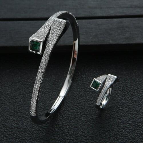 Luxury Famous Brand 2pcs Bangle Ring Set Dubai Bridal Jewelry Sets For Women Wedding Party Zircon brincos para as mulhereFG10377