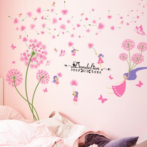 [shijuekongjian] Fairy Girl Wall Stickers DIY Flowers Plants Wall Decals for House Kids Room Baby Bedroom Kitchen Decoration