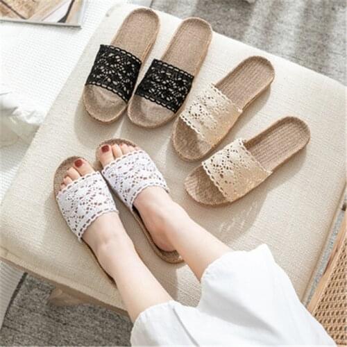 Lace Home Linen Slippers Summer Womens Indoor Antiskid Wooden Floor Quiet Small Fragrance Holding Shoes Young Girls Sandals