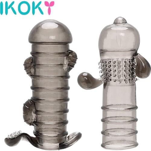 IKOKY Silicone Condom Reusable Penis Sleeve Enlargement Adult Products Sex Toys for Men Chastity Clitoris Stimulator Cock Rings