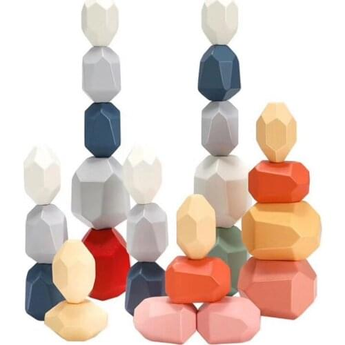 Baby Toy Wooden Jenga Building Block Colored Stone Creative Educational Toys Nordic Style Stacking Game Rainbow Stone Wooden Toy