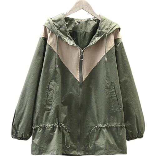Color Block Windbreaker Female New Loose Hooded Outerwear Korean Spring Autumn Oversized Windbreaker Women Basic Coats Tops