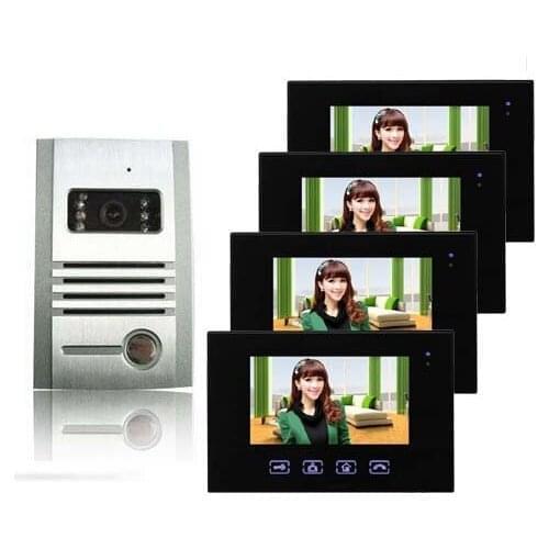 Top quality New 7inch wired video door phone/doorphone/intercom system with touch key screen,nightvision HD camera (1 to 4)