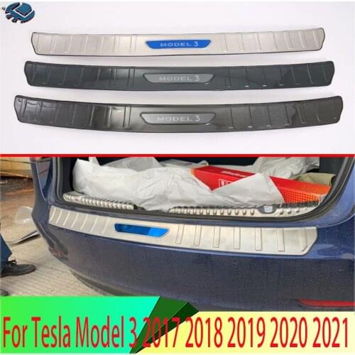 For Tesla Model 3 2017 2018 2019 Stainless Steel Rear Trunk Scuff Plate Door Sill Cover Molding Garnish