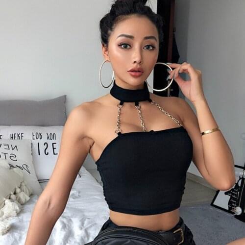 2020 New Fashion Sleeveless Punk Style Choker Halter Tunic Top Women Summer Cami Backless Buckle Crop Top