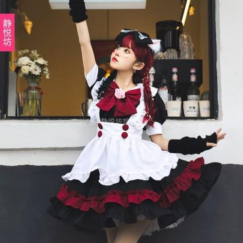 Black and Red Maid Costume Gothic Style Dark College Style Lolita Lolita Little Devil Witch Dress dresses women