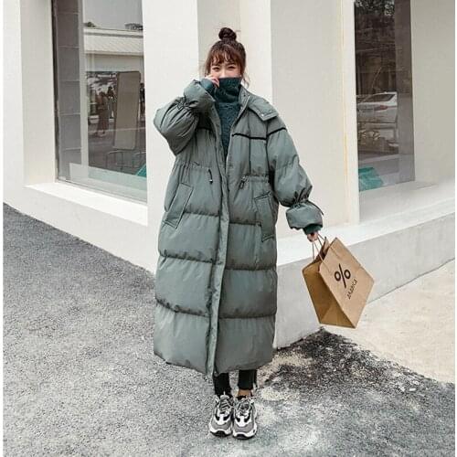 Winter Cotton Jacket Female Korean Loose Hooded Long Section Over The Knee with Zipper Down Thickened Fashion Bread Women Coat