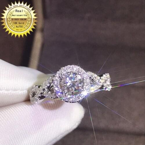 100%18K goldr ring 1ct D VVS moissanite ring Engagement&Wedding Jewellery with certificate 0032