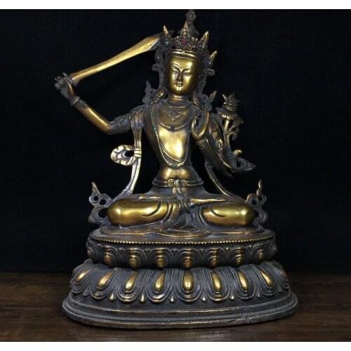12" One of the four buddhas in buddhism Manjushri Bronze Gilt gold gem Mañjuśrī statue Manjushri, Manshu room, Manzu room