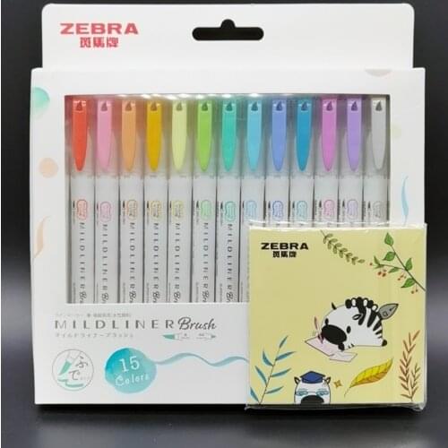 15-color Set ZEBRA Brush Soft-headed Double-headed Highlighter MILDLINER Fountain Pen New WFT8 Suitable for Students Take Notes