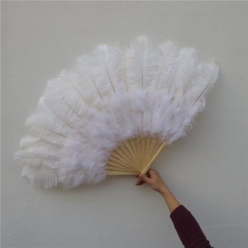 15 Bones High Quality Oversized White Ostrich Feathers Fan Dancing From Halloween Decoration Jewelery Feather Fan