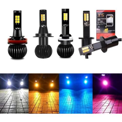 2pcs COB LED Fog Lights Dual Color Flash Automobile 9005 9006 H3 H7 H8 H11 H27 880 881 Tuning Car Universal Ice blue Bulbs