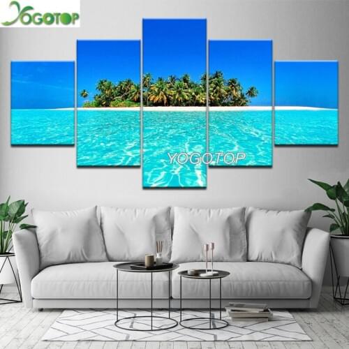 DIY Diamond Painting 5 Panel Blue Sky Island Seascape 5D Full Drill mosaic Diamond Embroidery Handcraft Kit Home Decor ML1026