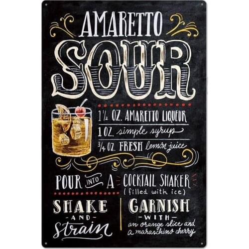 Amaretto Sour Cocktail Recipe Novelty Parking Retro Metal Tin Sign Plaque Poster Wall Decor Art Shabby Chic Gift