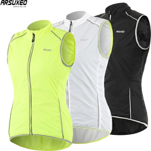 ARSUXEO Women Cycling Vest Pro Windproof Sleeveless Outdoor Sportswear Bike Bicycle Jersey Running Hiking Reflective vest 18v5