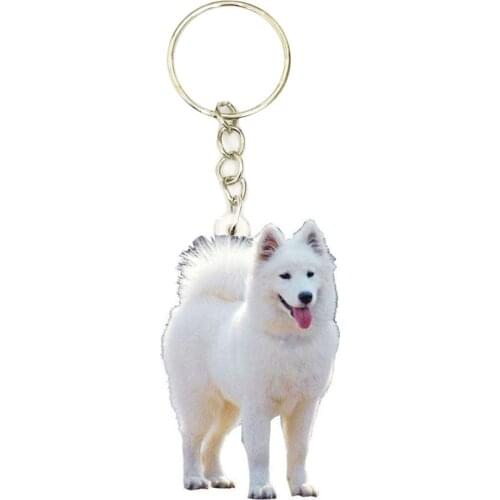 White Samoyed Dog Keychain Pet Dogs Flat NOT 3D Small Keychains Animal Men Cute Charm Bag Drop Charms Gift Women Chain Miss Pets