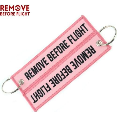 10 PCS/LOT Keychain for Cars Motorcycles Embroidery Key Chain Fashion Jewelry Pink REMOVE BEFORE FLIGHT Pink Chain Keychain Tags