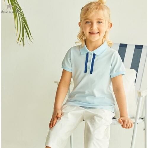 DKH17006 dave bella summer 5Y-13Y kids girls clothes children cartoon embroidery T-shirt girls high quality fashion tees