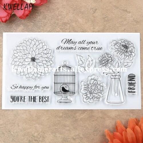 FRIEND YOU'R THE BEST Flowers Birdcage Scrapbook DIY photo cards rubber stamp clear stamp transparent stamp 13.5x7.5cm KW8111613