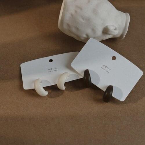 Web Celebrity With S925 Wooden Design Sense Geometric C-Shaped Minimalist Ear Rings Retro Fashion Women