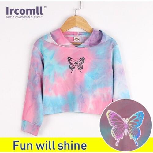 Ircomll 2021 Spring Kids Clothes Girls Hoodies Sweatshirt Tie-dye Long Sleeve Luminous Butterfly Pattern Clothes for Teens Fashi