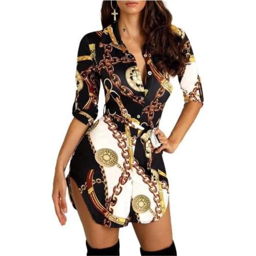 2021 Women Blouse Print Short Sleeve V-Neck Button Sexy Ladies Blouse Summer Long Elegant Shirt Hot Sale Clothing