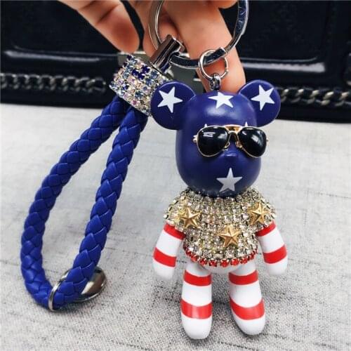 Korean Version of DIY Handmade Bear Keychain Diamond Glasses Bear Charm Keychain Couple Keychain Fashion Friends Gift Keychain