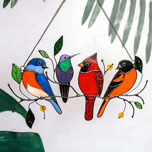 Multicolor Birds On A Wire High Stained Suncatcher Window Panel Bird Series Ornaments Pendant Hanging Home Decoration Gifts