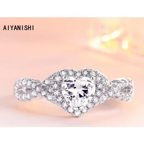 AIYANISHI Fashion Sterling 925 Silver Rings For Women Jewelry Simple Design Halo Heart Bridal Wedding Engagement Ring Bijoux