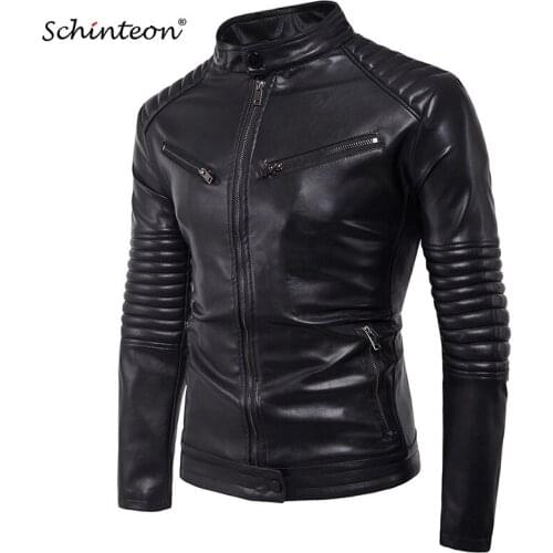 Over Size Men PU Leather Jacket Stand Collar Motorcycle Biker Jackets Casual Autumn Outwear Coat Black Zip
