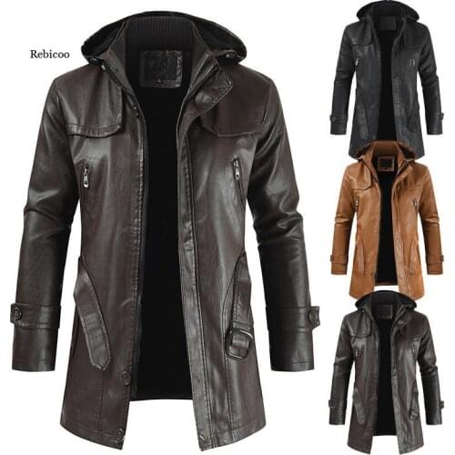 Men Casual Jacket Hooded Slim-Fitting Pu Leather Men Jacket and Coat Man Steampunk Moto Biker Clothing Plus Size 4Xl New