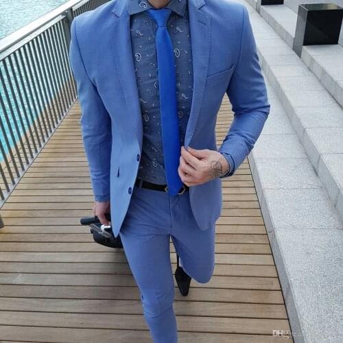 2 Pieces Notched Lapel Two Button Men Suit Slim Fit Custom Made Groom Tuxedos Business Suit Blazer Jacket Vest Pants