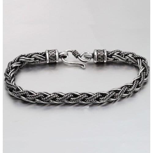 2020 new real solid S925 pure silver fashion jewelry hand-woven 6.5mm Thai silver bracelet for men 6.5mm twist man bracelet