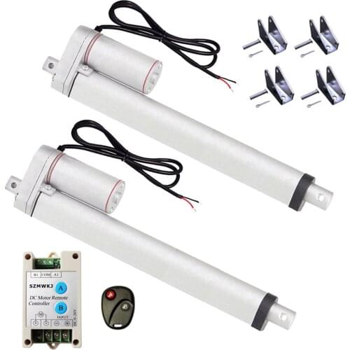 Set of 2 Linear Actuators 300mm/12" Inch Stroke DC 12V 1500N/330lbs Max Load DC Motor & Wireless Control System Kits & Brackets