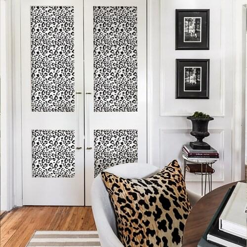 Wild Beauty Door Modification Stickers Black and White Leopard Print Bedroom Wall Adhesive Renovation Cabinet Poster Furniture
