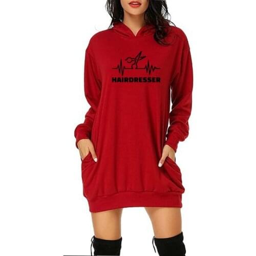 New Fashion Summer Heartbeat Hairdresser Hoodie Women O-Neck Cotton Casual Loose Long Sleeve Girls Sweatshirt Barber Dress Tops