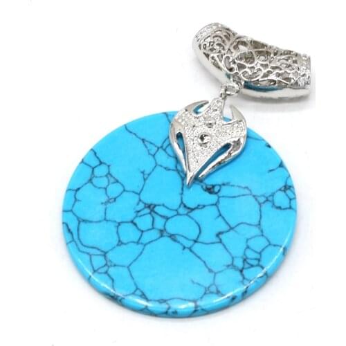 Natural Agates Pendant Fashion Blue Turquoises Pendant Charms for Women Men Making DIY Jewelry Necklace Size 50x70mm