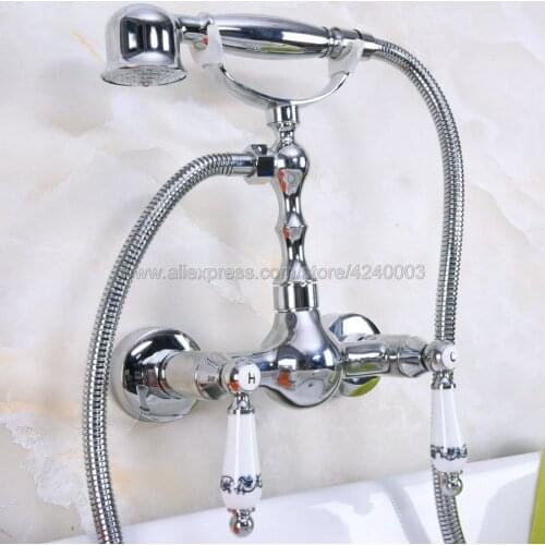 Polished Chrome Bathroom Faucet Mixer Tap Wall Mounted Hand Held Shower Head Kit Shower Faucet Sets Kna210